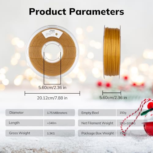 Image of AMOLEN PLA 3D Printer Filament 1.75mm Shiny Gold with Sparkles and Glitters Pla Dimensional Accuracy + /- 0.02mm 1KG /2.2lbs