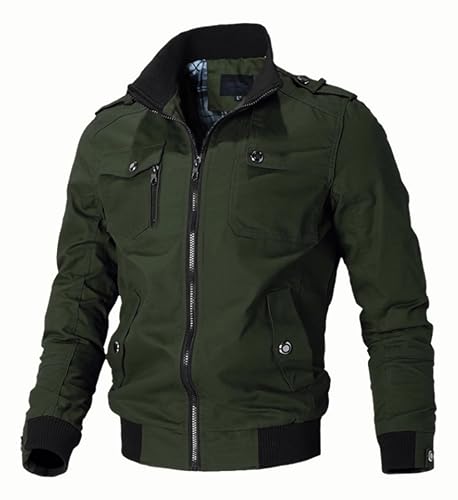 La Mejor Recopilación de Chaquetas para Hombre comprados en linea. 44 Chamarra Informal Para Hombre Chamarra Militar Con Cremaller Chaqueta de algodón con cuello (MX/US, Alfa, Grande, Regular, Regular, Verde militar)