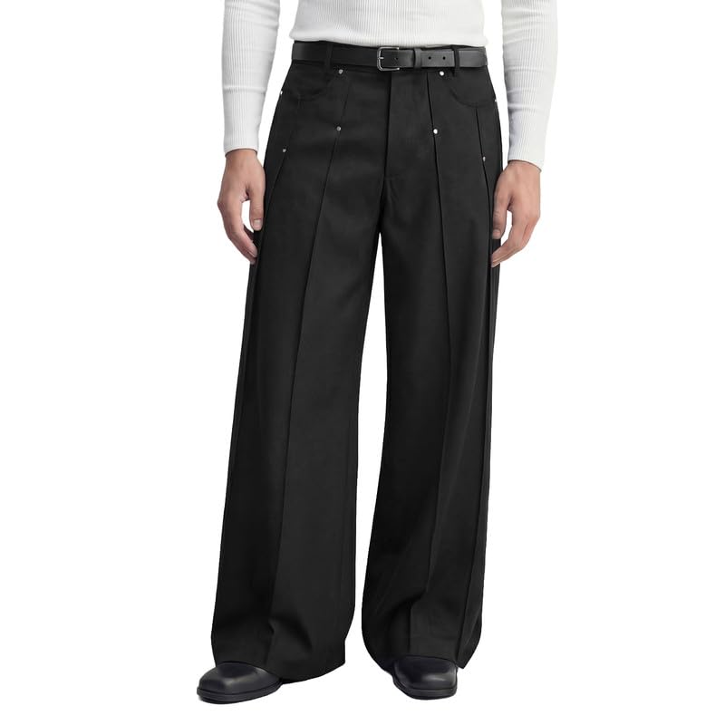 fugazee 100% Cotton Black Rivet Pleated Trousers | Straight Relaxed Fit-picture-14