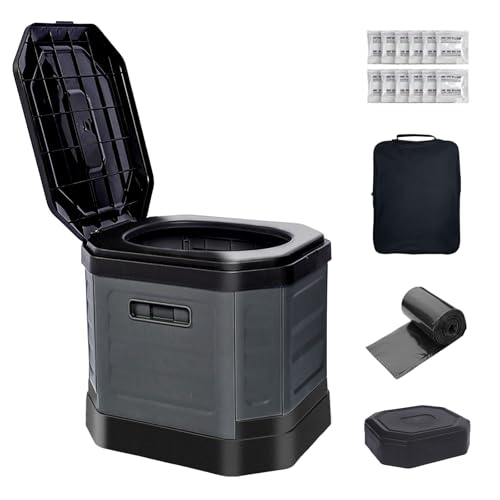 RWORCP Portable Camping Toilet, Portable Travel Folding Toilet with Lid for Adults and Kids, Portable Potty for Camping, Hiking, Car Travel,Truck, RV, Boating, Road Trips, Beach (Grey)