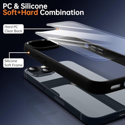 Image of ClearBlack Transparent Back Cover for iPhone 15, Anti-Yellow Clear Polycarbonate Hard Back with Black TPU Bumper, Shockproof Hybrid Case, Anti-Scratch 360 Degree Protection Mobile Cover