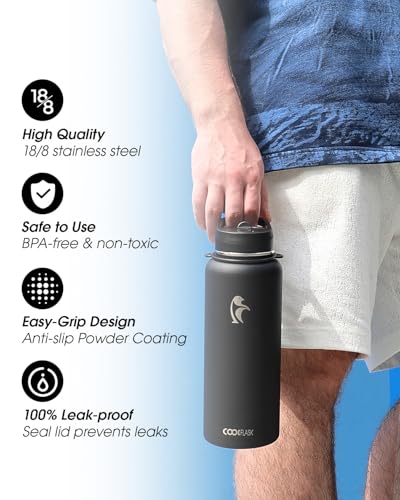 Image of Coolflask 40 oz Water Bottle Insulated Stainless Steel with Strap