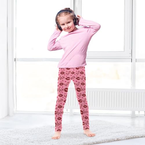 Mouth Heart Pattern Girls Leggings Soft Comfortable Athletic Leggings Dancing Pants for 4-10 Years4