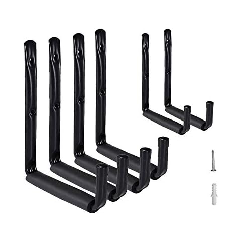 FIAMER Garage Hook Garden Hook Heavy Duty with EVA Protector, Wall Mounted Utility Hanging Rack for Surfboard,Ladder,Kayak,Tools, Door Hanger,Bikes,Ladders Cover