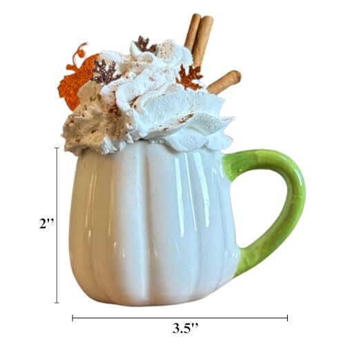 Charming Mini Pumpkin Coffee Mug with Faux Whipped Cream for Fall Farmhouse Decor and Tiered Tray Displays - Image 4