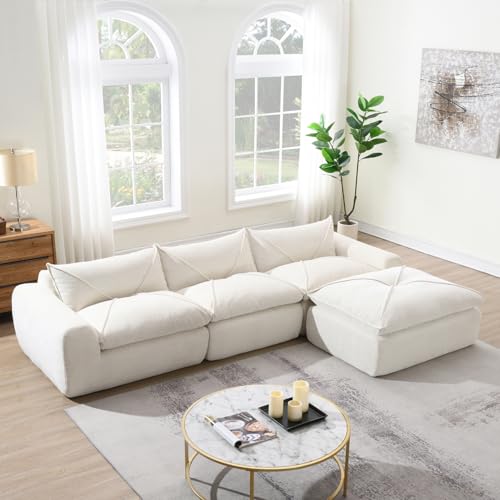 Chenille 116 Fully Compressed Sofa, White, 116