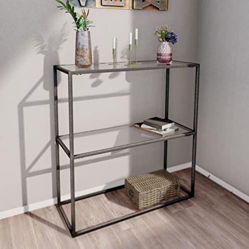 [en.casa] Table Console pour Salon Table d'Appoint Design avec Espace de Stockage Verre Trempé Métal 85 x 80 x 30 cm Transparent Noir