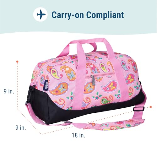 Image of Wildkin Kids Overnighter Duffel Bag - Carry-On Travel Bag for School & Sleepovers, Lightweight, Durable, Boys & Girls Ages 4-15 - Paisley