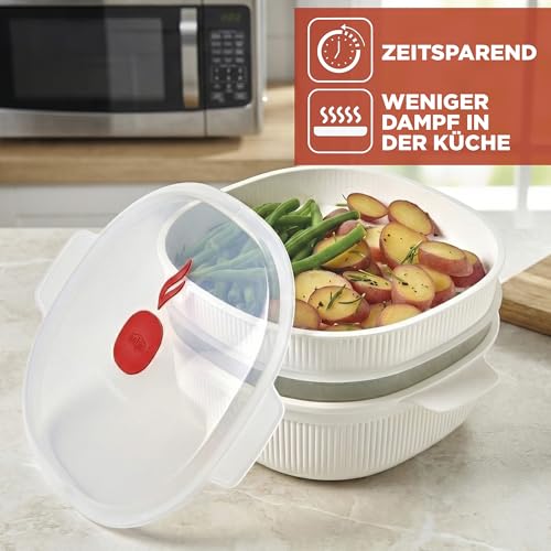 Snips - Dampfgarer für Mikrowelle Weiß 4L, Microwave Mikrowellenschüssel mit 2 Tabletts - Mikrowellenbehälter Spülmaschinenfest… – Ansicht 3