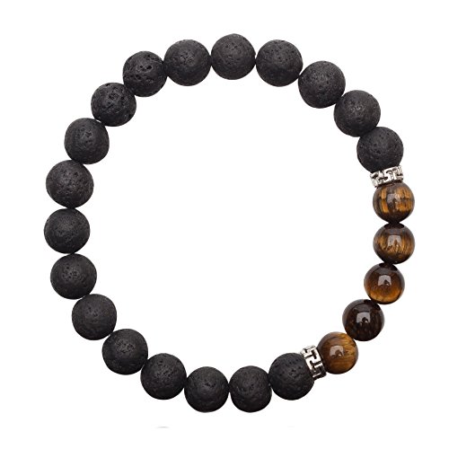 Unique pulsera de perlas lava y Ojo de tigre 8mm grado AAA banda elástico UNISEX 16cm para 18cm