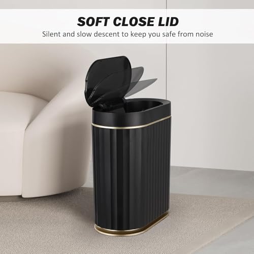 Image of jinligogo ELPHECO Touchless Trash Can with Lid, 2 Gallon / 7.5 Liter Small Automatic Motion Sensor Garbage Bin, Slim Rectangular Plastic Wastebasket for Bathroom, Bedroom, Kitchen, Office (Black)