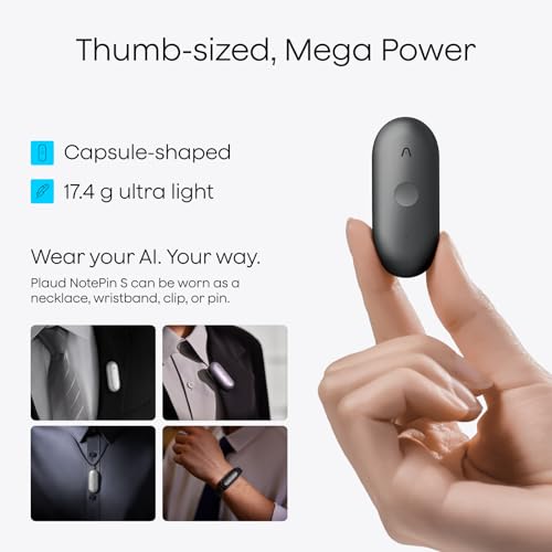 Image of Plaud NotePin S, App Control, Wearable AI Notetaker, AI Transcribe & Summarize, Support 112 Languages, 64GB Memory, Audio Recorder for Lectures, Meetings, Purple