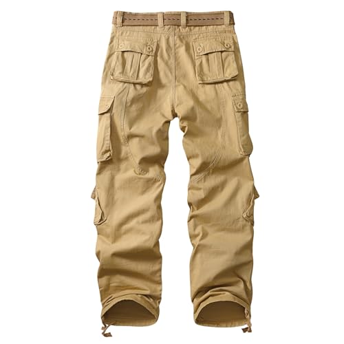 Sobrisah Mid Low Rise Cargo Pants for Men Youth Comfy Cotton Casual Streetwear Military Combat Work Trousers(No Belt)2