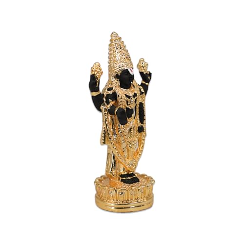 Image of Gold Plated Standing Balaji | Lord Venkateshwara Idol for Car Dashboard,Travel, Office Desk & Home Temple | Prosperity & Protection |Height 4.7 Inch