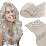 LaaVoo Clip in Hair Extensions Real Human Hair 18 Inch Blonde Human Hair Extensions Clip ins Platinum Blonde Human Hair Clip in Extensions Blonde #60 Double Weft Full Head Silky Straight 7pcs/120g