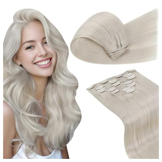 LAAVOO Clip in Human Hair Extensions Platinum Blonde 20" Full Head #60 Ice Blonde Real Human Hair Clip in Extensions 7pcs/120g Remy Hair Extensions