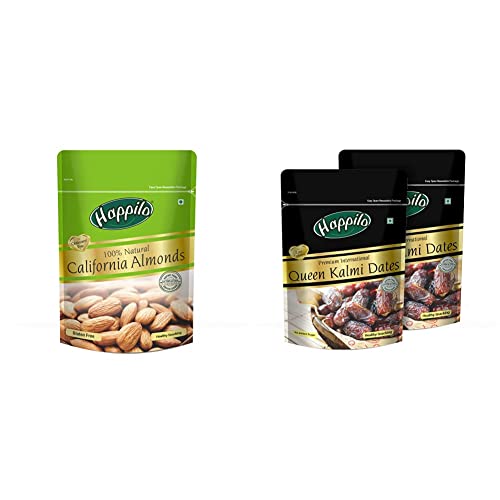 Image of Happilo 100% Natural Premium Whole Californian Almonds, 200G + Premium International Queen Kalmi Dates, 200G (Pack Of 2)