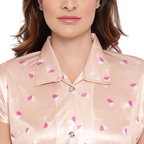 Image of Printed Night Suit for Women - Printed Satin Shirt and Pyjama Set (Front Open Collar Night Suit)