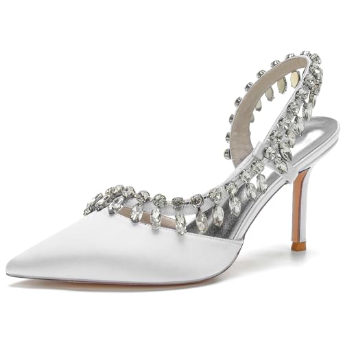 Escarpins sexy bout fermé et satin blanc pour demoiselle d'honneur et soirées habillées