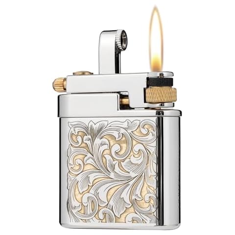 Antique Style Lift Arm Petrol Kerosene Lighter, Flint Wheel Soft Flame Lighter, Brass Lighter for Men Dad Husband (Arabesque) Cover