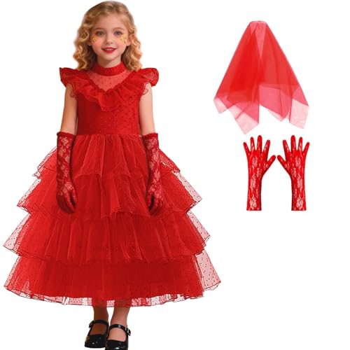 CCJRLM Girls Tulle Dress Red Lydia Deetz Easter Pageant Princess Dresses Birthday Party Dress 3-12Y