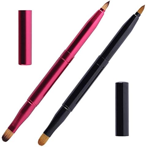 2 Pcs Retractable Lip Brushes Portable Dual End Lipstick Brush Lip Contours Makeup Brush Concealer Brush with Cap Cover