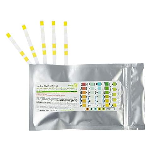 SimplexHealth City Water Test Kit 5-in-One (5 Strips) Drinking Water test for Total Hardness, Total Alkalinity, Total Chlorine, Free Chlorine, pH Cover