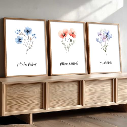 Image of kotart Wall Art Painting Islamic Home Decoration With Frame For Living Room Bed Room Hotel Wall Decor Digital Reprint Engineered Wood Set of 3 (Art 4, 19X25 INCH)
