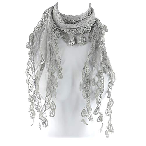 Silverfever Silver Fever Elegant Vintage Skinny Lace Scarf Silver Gray #TOP4