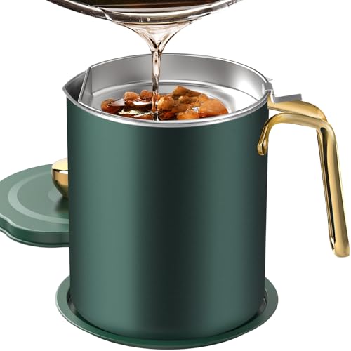 Image of Chihee Oil Strainer Pot Grease Can 2 L Stainless Steel Oil Storage Can Container with Fine Mesh Strainer Dust-proof lid Non-slip Plate Suitable for Storing Frying Oil and Cooking Grease