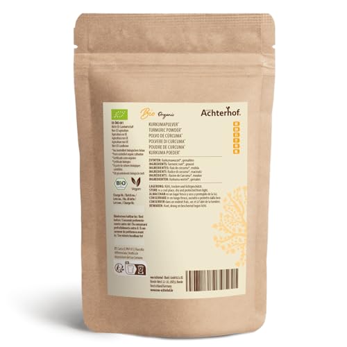 Kurkuma Pulver 1000g | fein gemahlene Kurkumawurzel in Bio-Qualität | Ideal zur Zubereitung einer Goldenen Milch, als Zugabe in Tee, asiatischen Gerichten, würzigen Suppen & Co | vom Achterhof