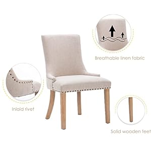 Kcc fabric dining chairs set of 4 upholstered dining room chair with solid wood legsmodern style armless chair with nailhead trim for kitchen beige  urban country home decor