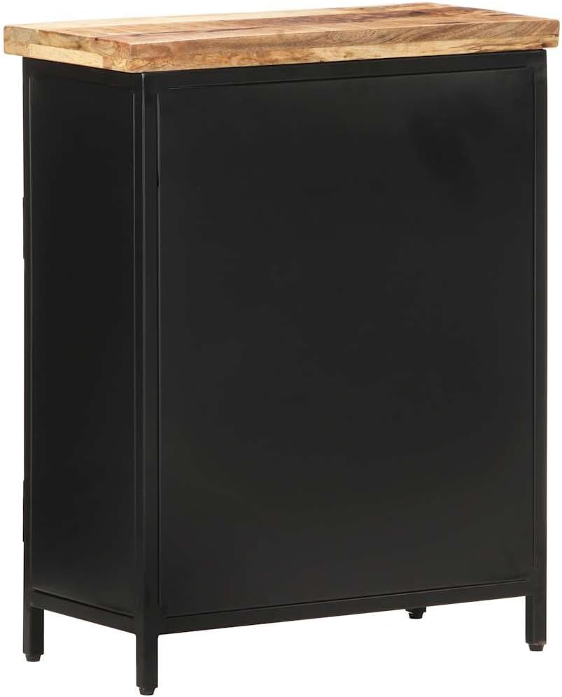 vidaXL Sideboard Black, Natural Rough Mango Wood, Steel and Iron Medium