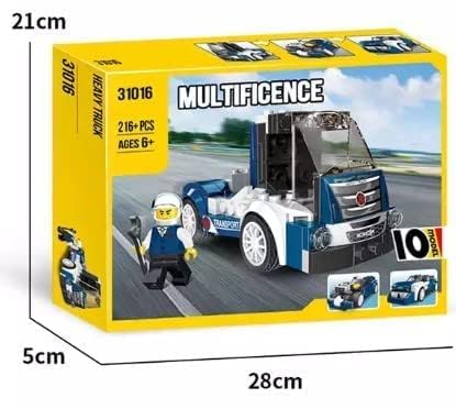 Image of Galaxy Hi-Tech 10-in-1 Magic Building Blocks Set 216+ Pieces Creative Construction Toy for Kids Includes Instruction Manual Ideal for Boys & Girls Ages 6+ DIY Brick Vintage Car, Truck Kit