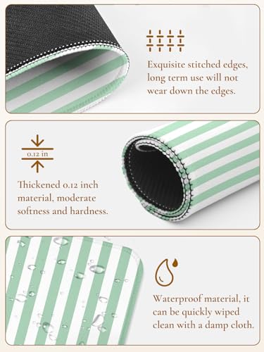 Image of Square Cute Striped Mouse Pad with Stitched Edge, Premium Waterproof Cloth Aesthetic Small Stripe Mouse Mat, Non-Slip Rubber Base Funny Mousepad Desk Accessories,Striped Green White