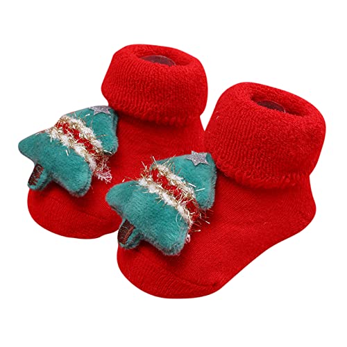 RNTOP Christmas Socks Toddler Baby Girl Boy Warm Socks Cute Santa Socks Soft Sole Non-Slip Xmas Floor Socks (C, One Size)
