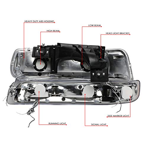 Image of DNA MOTORING Pair Headlight Assembly Compatible with 99-02 Silverado 1500 2500 /01-02 Silverado 1500 2500 HD, w /LED Daytime Running Light Bar, Chrome /Amber, HL-LB-CSIL99-CH-AM