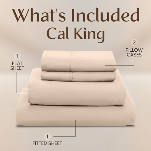 Image of Utopia Bedding California King Sheet Set - 4 Piece Bed Sheets for Cal King Size Bed, Soft and Breathable Microfiber, Includes 1 Fitted Sheet, 1 Flat Sheet and 2 Pillowcases (Beige)