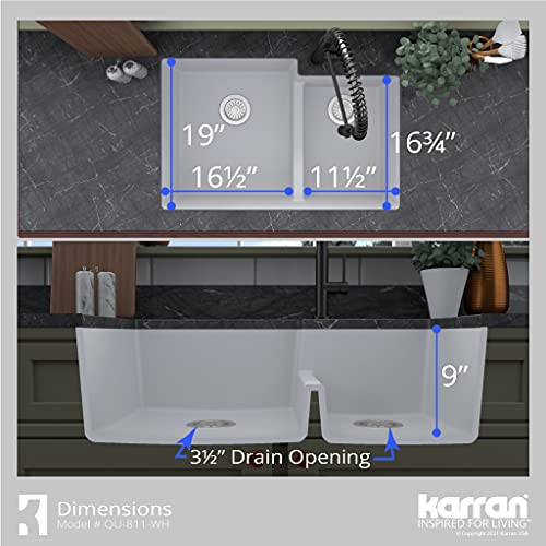 Karran Qu-811 32" Undermount Large/Small Bowl Quartz Kitchen Sink In White #TOP4