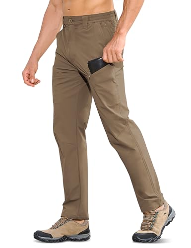 MOURCE Lightweight Hiking Pants Men Quick-Dry - Water Resistant Outdoor Cargo Pants for Men Elastic Waist, Mud Khaki