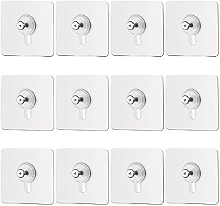 SRunDe 12PCS Transparent Adhesive Door Hooks Heavy Duty Wall Door Hooks 5KG Picture Hanging Hooks Waterproof No Drilling Wall Hook for Wall Picture Clock Bathroom Kitchen