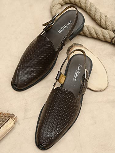 Image of San Frissco Men's Casual Mules with Leatherette Textured Design /Ethnic Jutis and Mojaris for Wedding,Occasions,Parties /Peshawari Loafers Slip-On Shoes for Men /Comfortable Fit for Everywhere