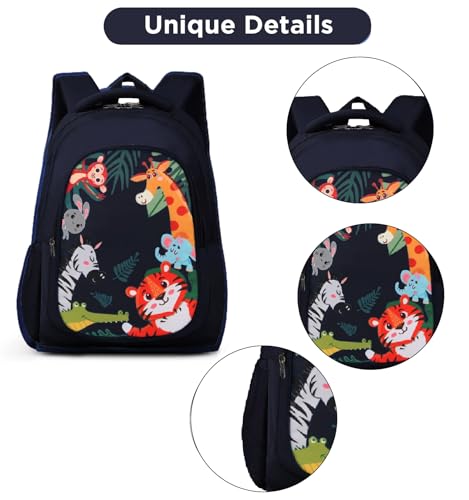 Frantic Waterproof Polyester 26 L School Backpack with Pencil/Staionery Pouch School Bag Daypack Picnic Bag For Boys & Girls (Bk_Blue_Animals_24_A)