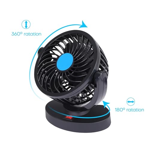 Image of AutoBizarre 12V Electric Car Cooling Fan 360 Rotatable Single Head Air Circulator Fan Manual Rotation Single Speed for All Cars (Black)