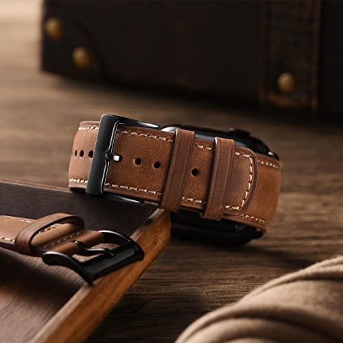 SUNFWR Leather Bands Compatible with Apple Watch Band 49mm 45mm 44mm 42mm for Men Women, Top Grain Genuine Leather Replacement Strap for iWatch Ultra2 Ultra SE2 SE Series 9 8 7 6 5 4 3 2 1
