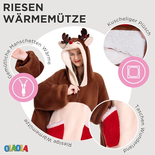 OLAOLA Rentier Decken-Hoodie Unisex, Warme Oversized Sherpa Kuscheldecke – Ansicht 2