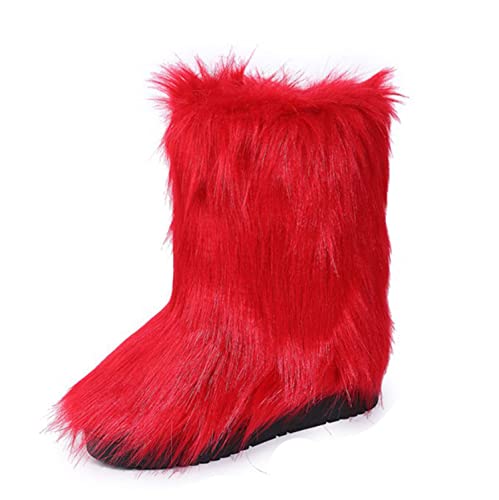 FUNCOS Women's Faux Fur Boots Mid-Calf Fuzzy Fluffy Winter Boots Rave Carnival Costume