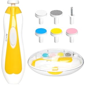 Baby Nail Trimmer Electric, 6 in 1 Baby Nail Clippers, Baby Nail File,Nail File Baby Grooming Kit Manicure Set for Toddler, Newborn or Adults (Yellow)