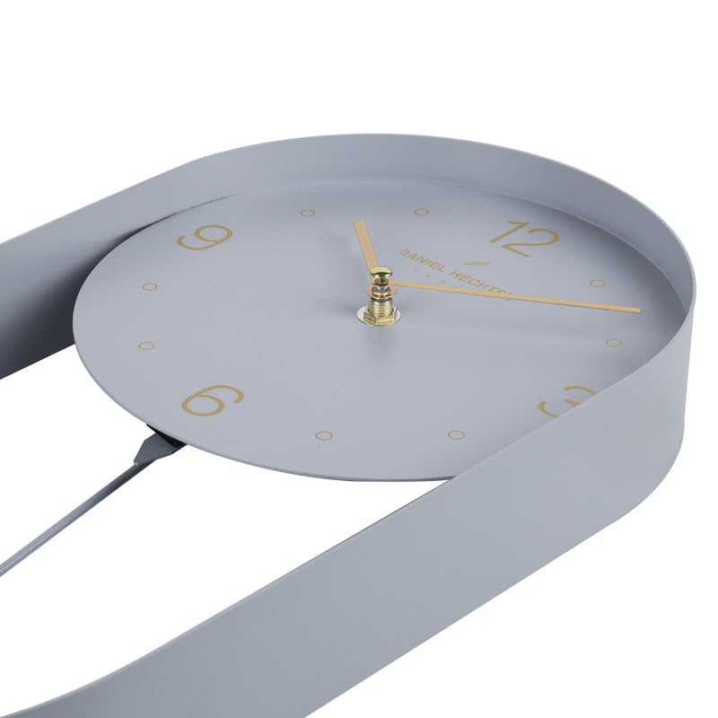 Image of Daniel Hechter Paris Aveyron Collection Wall Clock, Silent Sweep Non-Ticking Quartz Movement,15.75Inch(40 cm) Grey Dial, Oval All-Metal Frame,Metal Pendulum,Modern Clock for Home & Office - DHCL1006