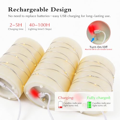 Bougies LED rechargeables en cire véritable avec télécommande | Lot de 3 - 3